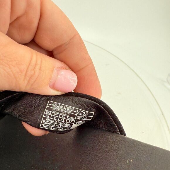 UGG Niyomee Espadrille Wedge Sandal Women's Size 10 Black Suede Leather Slide - Picture 13 of 14